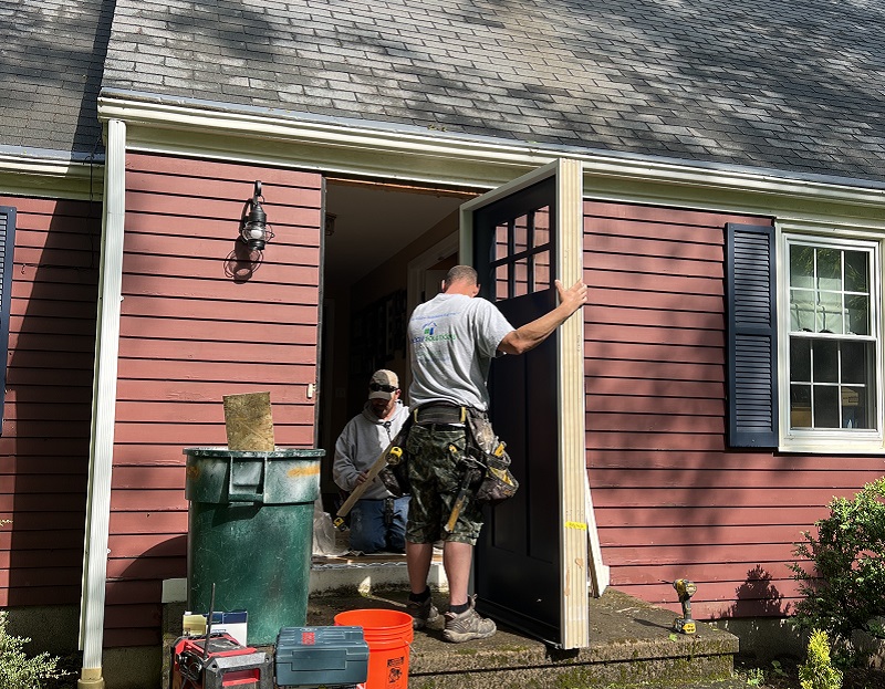 A door panel was installed to protect against the weather 
